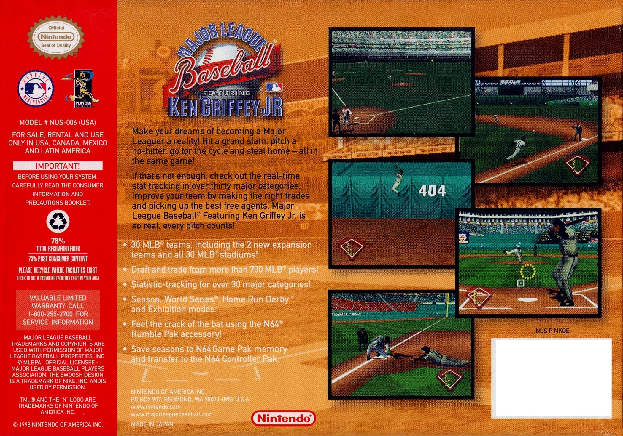Major League Baseball Featuring Ken Griffey Jr - Nintendo 64 - Image 2