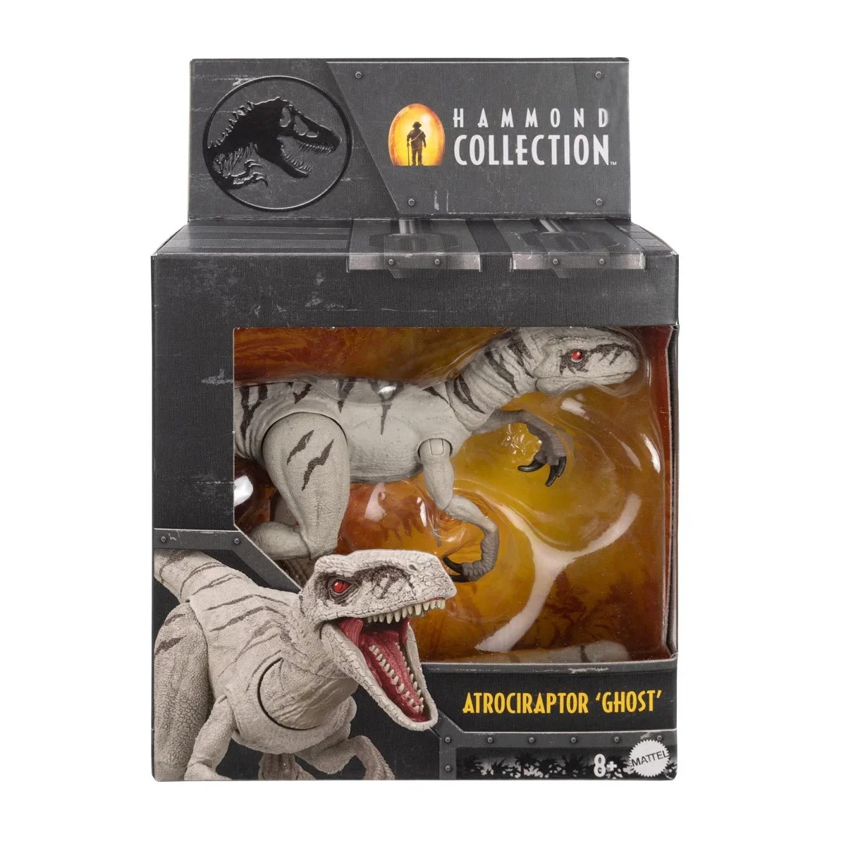 Mattel Jurassic World Hammond Collection Dinosaur Action Figure Toy, Atrociraptor Ghost, Premium Movie Design with Glass Eyes