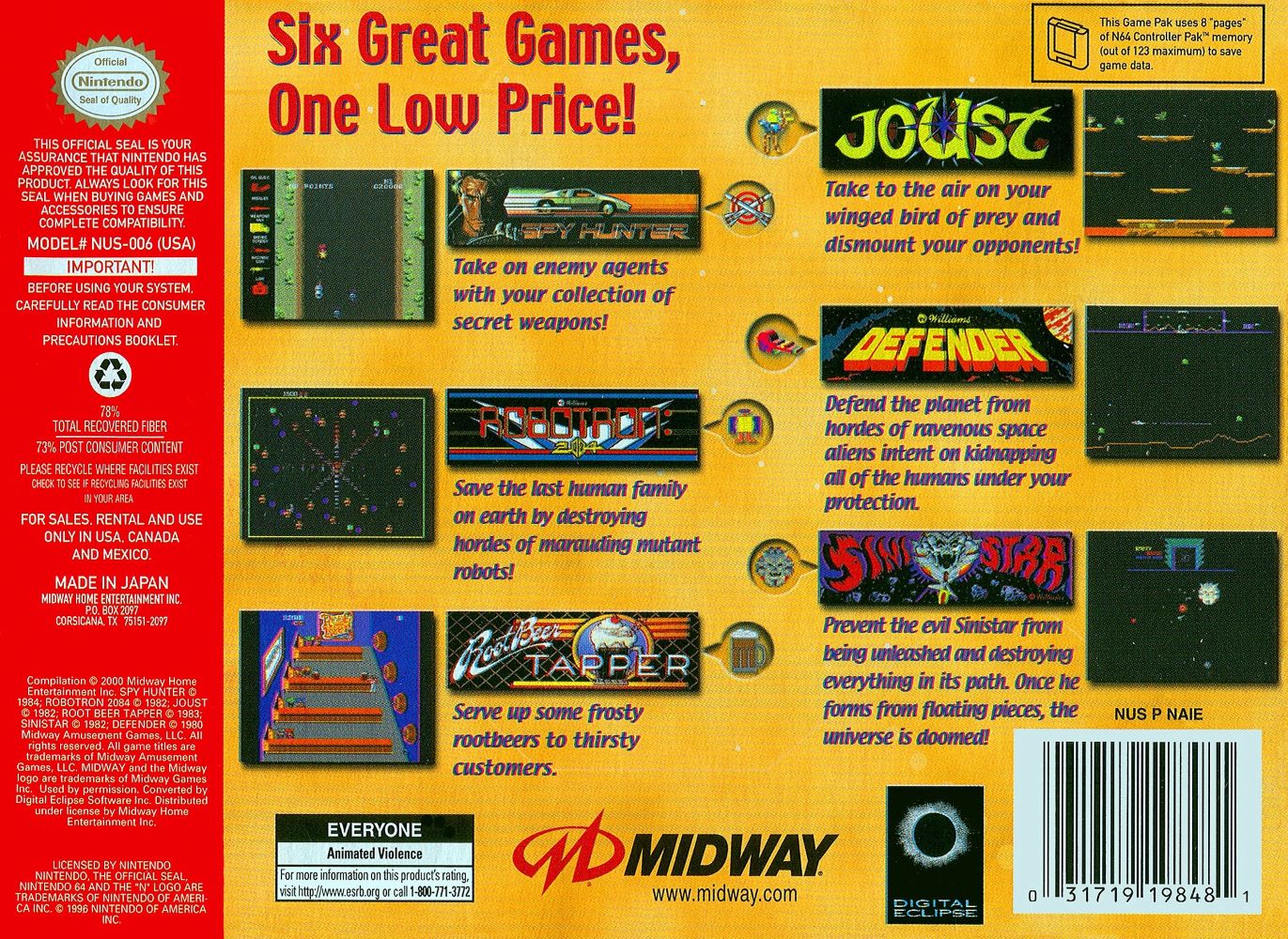Midway's Greatest Arcade Hits Vol 1 - Nintendo 64 - Image 2