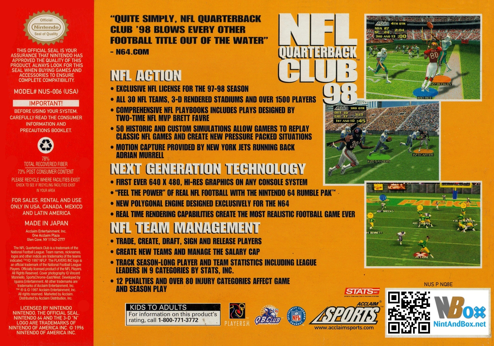 NFL Quarterback Club 98 - Nintendo 64 - Image 2