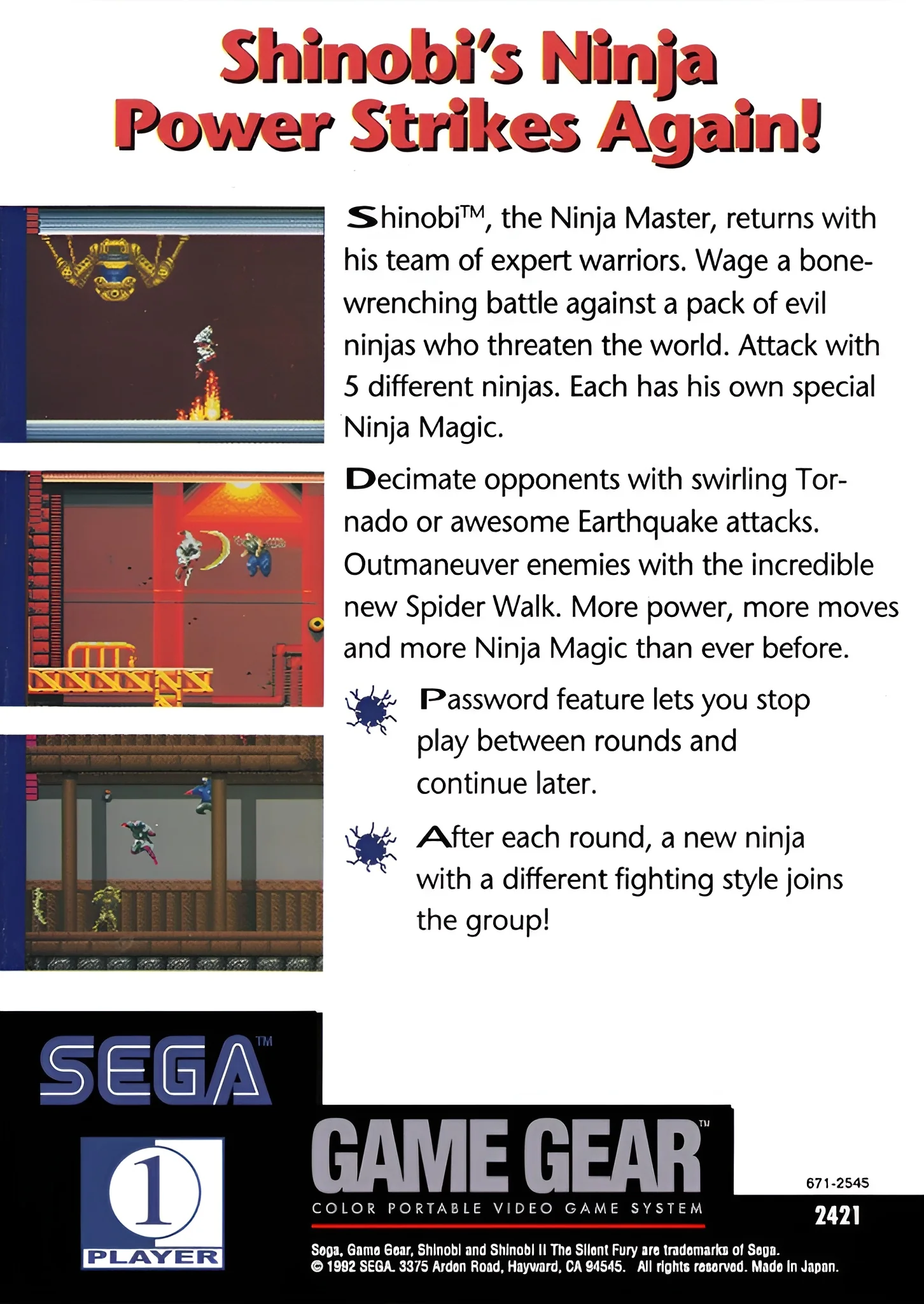 Shinobi II: The Silent Fury - Sega Game Gear - Image 2