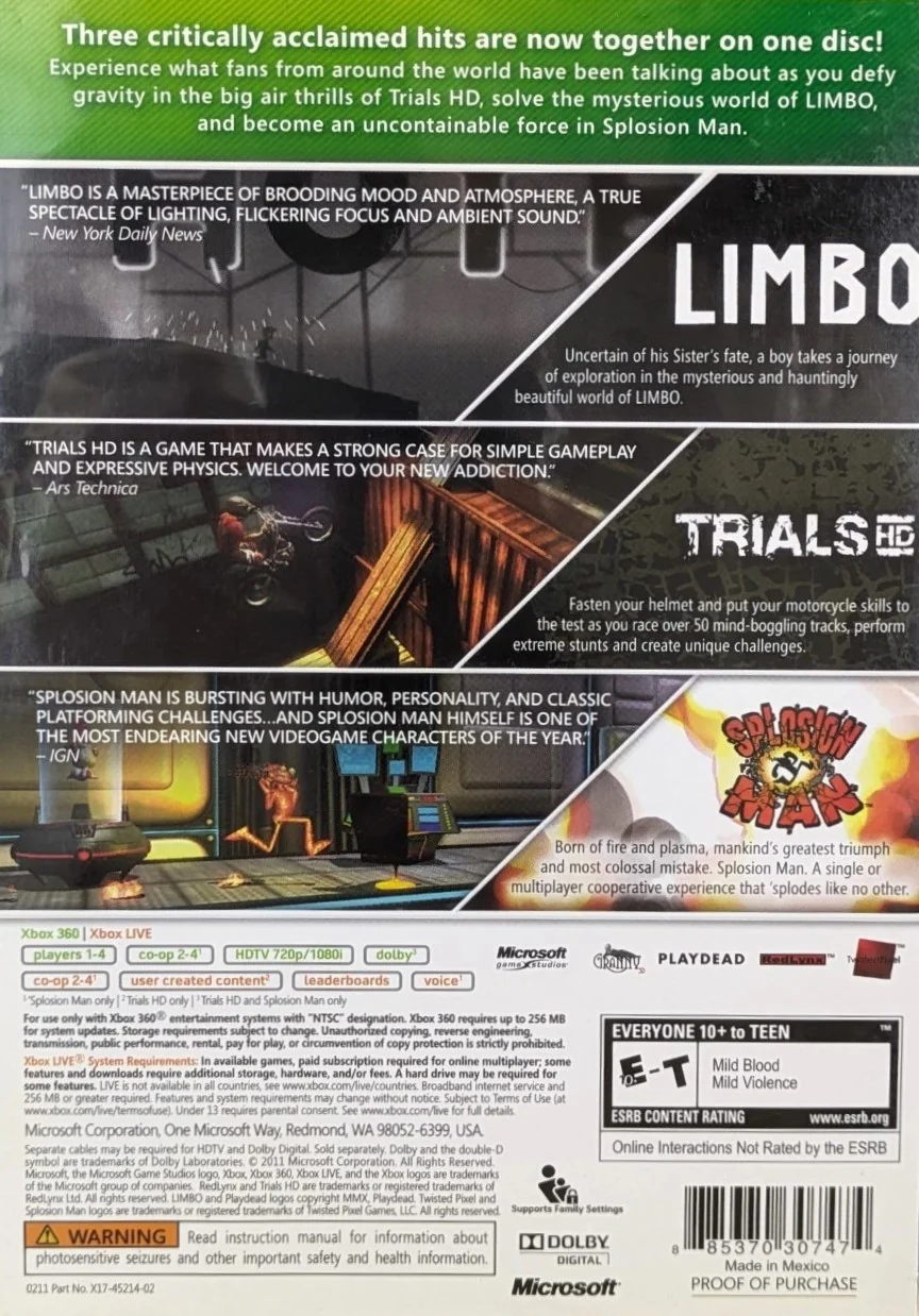 Triple Pack: Limbo, Trials HD, Splosion Man - Image 2